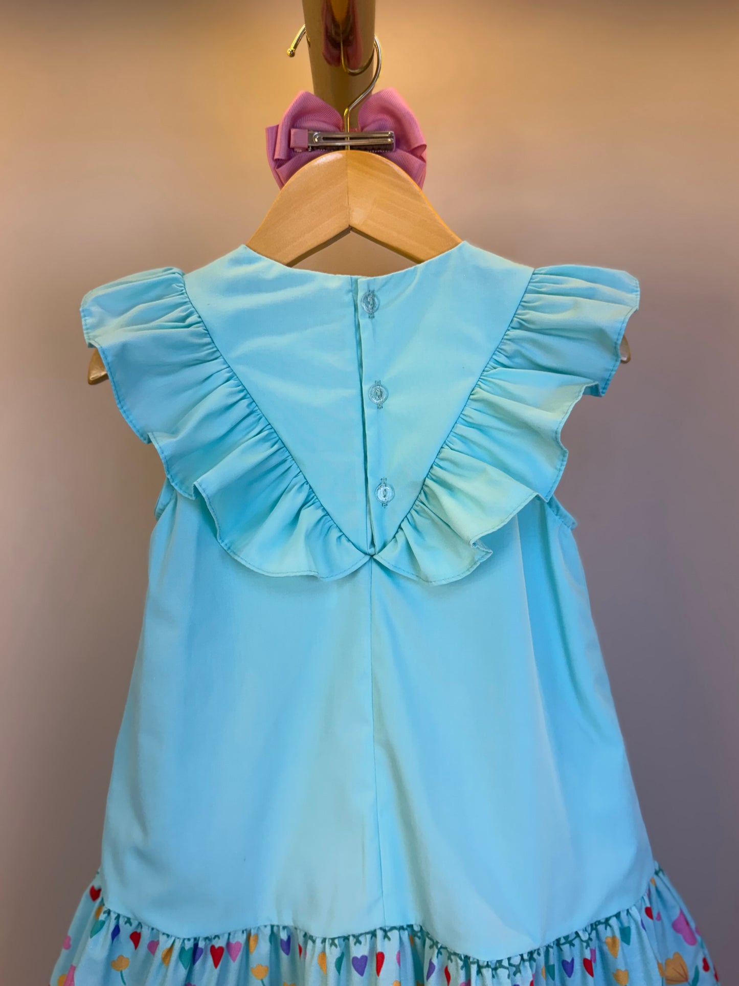 Vestido Infantil Tricoline Barrado Flores e Corações - Mon Sucre