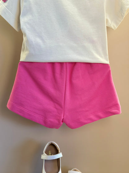 Conjunto Infantil Blusa Pooh Hunny Bege Vanilla e Shorts Rosa - Animê Petite
