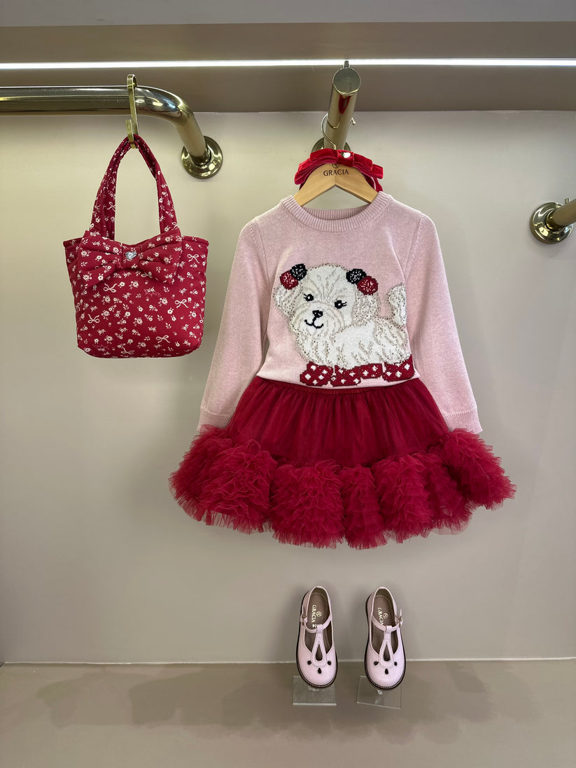 Saia-shorts Infantil Tule Babados Frufru Bala de Cereja - Pituchinhus