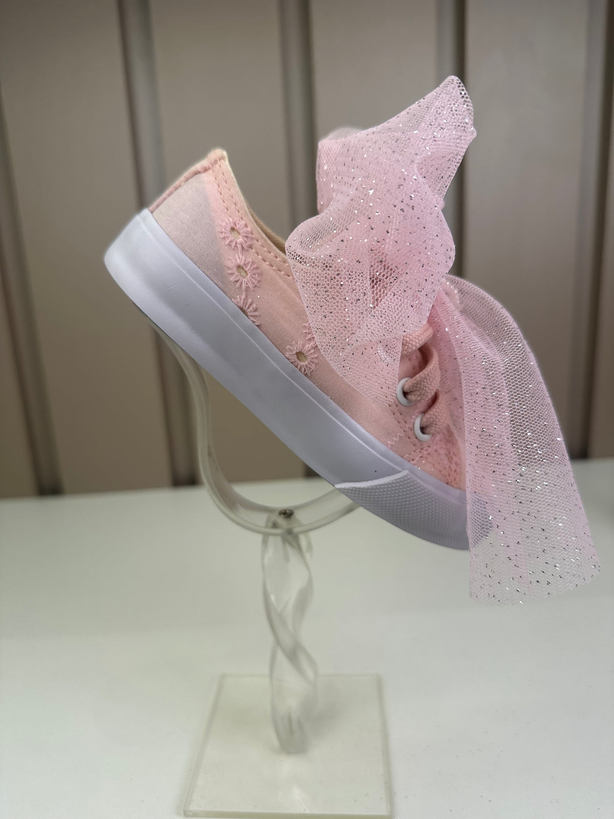 Tênis Infantil Casual Rendado Laço Tule Rosa Claro - Luluzinha