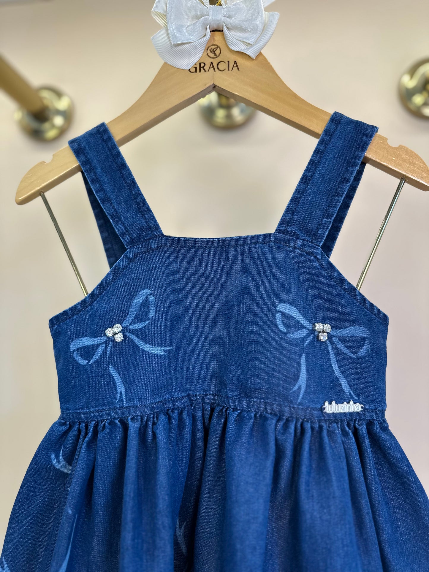 Vestido Infantil Jeans Laços Rodado - Luluzinha