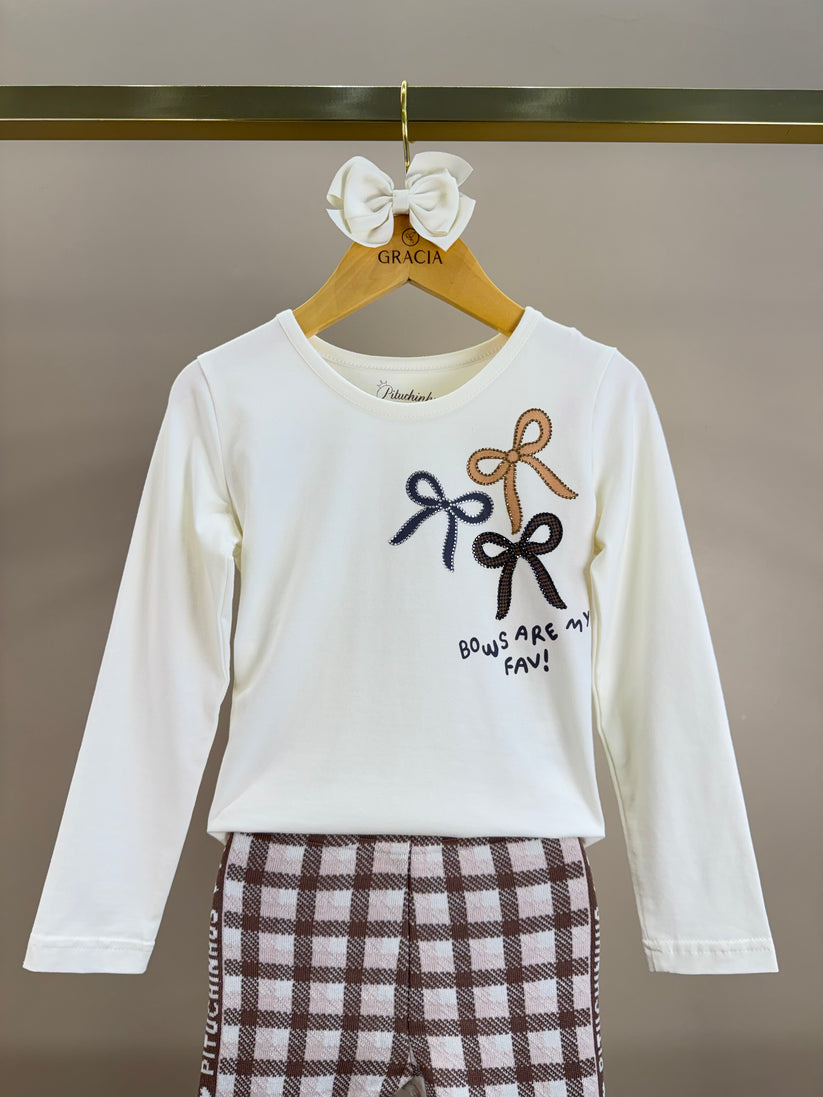 Blusa Infantil Cotton Laços Bows Are My Fav Off  White - Pituchinhus