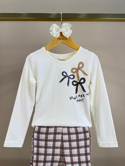 Blusa Infantil Cotton Laços Bows Are My Fav Off  White - Pituchinhus