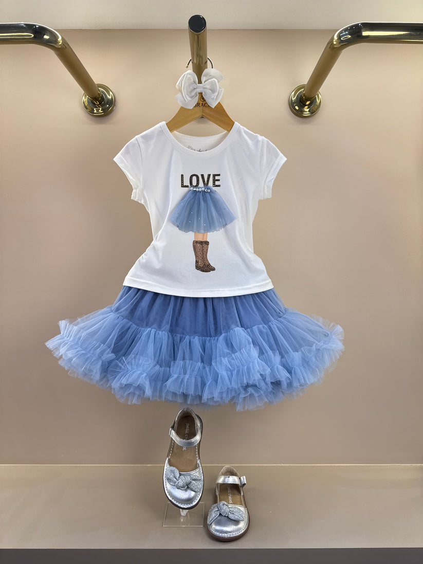 Saia Infantil Tule Babado Fru-Fru Azul Médio - Pituchinhus