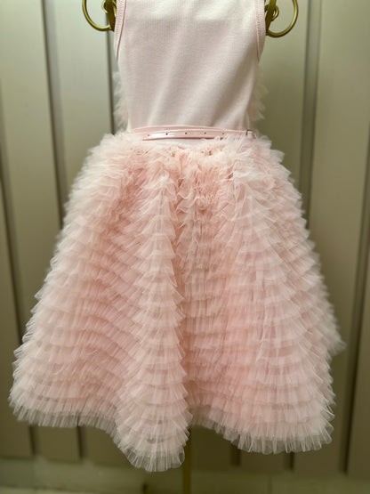 Vestido Infantil Conceito Frufru Tule Cinto Pérola Rosa Gelado - Pituchinhus
