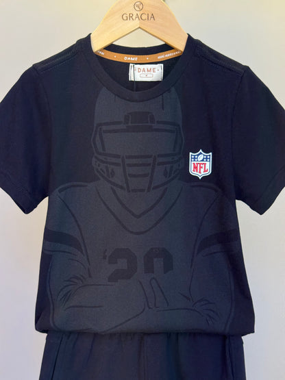 Conjunto Infantil Camiseta Algodão Jogador NFL e Bermuda Futebol NFL Preta - Dame