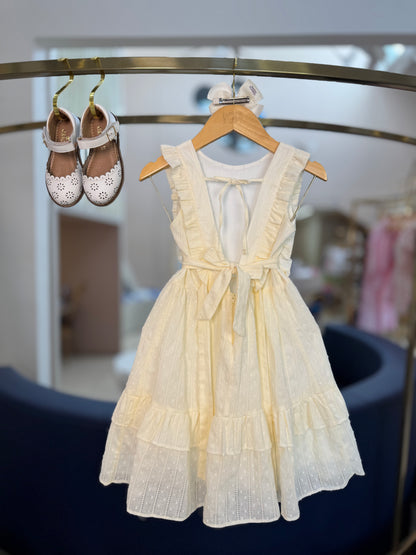 Vestido Infantil Algodão Laços Laterais e Bordados Amarelo - Petit Cherie
