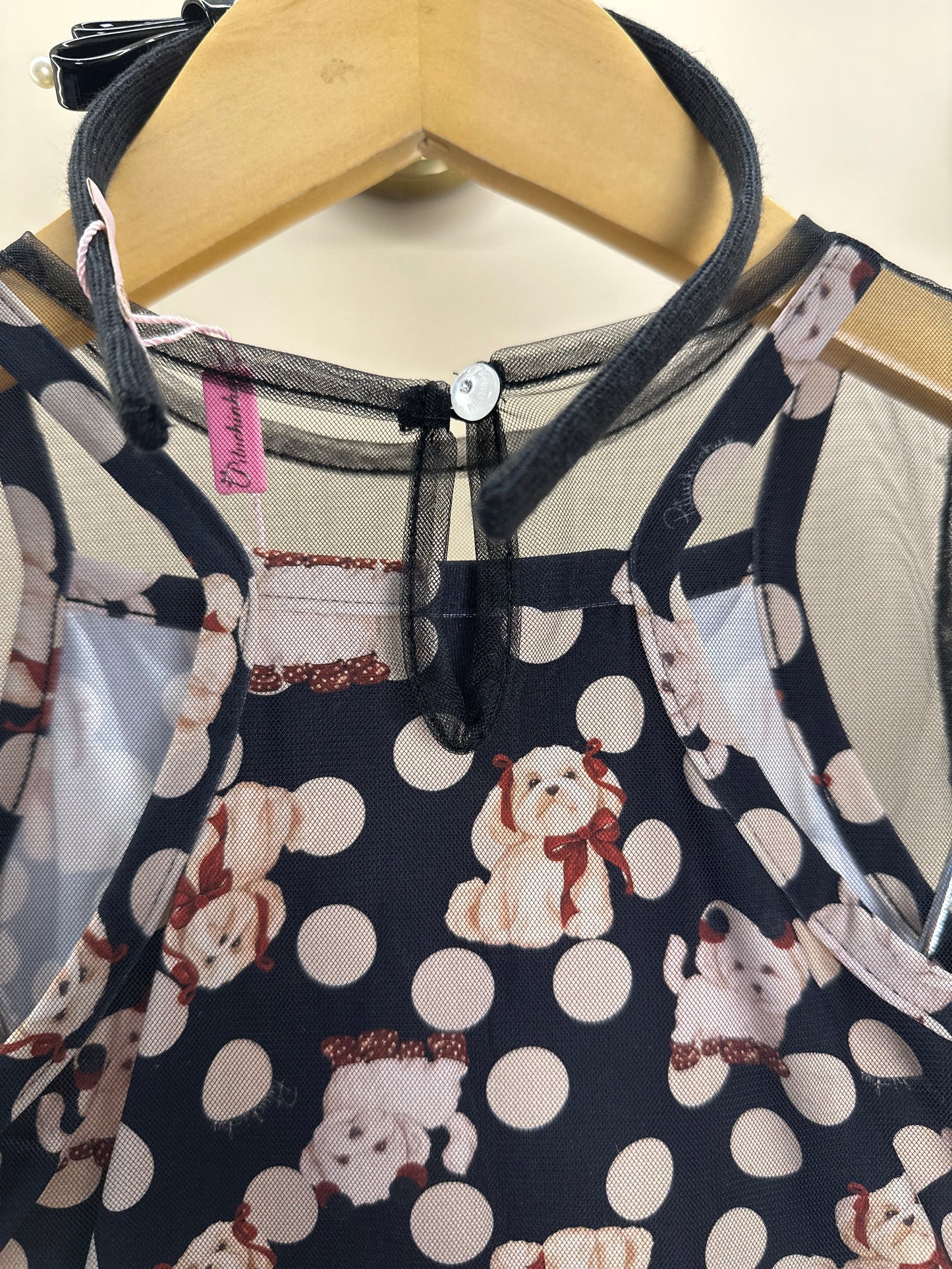 Vestido Infantil Tule Babados Poá Cachorrinhos - Pituchinhus