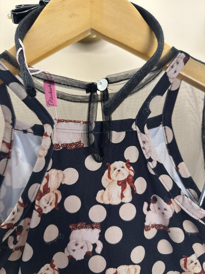 Vestido Infantil Tule Babados Poá Cachorrinhos - Pituchinhus