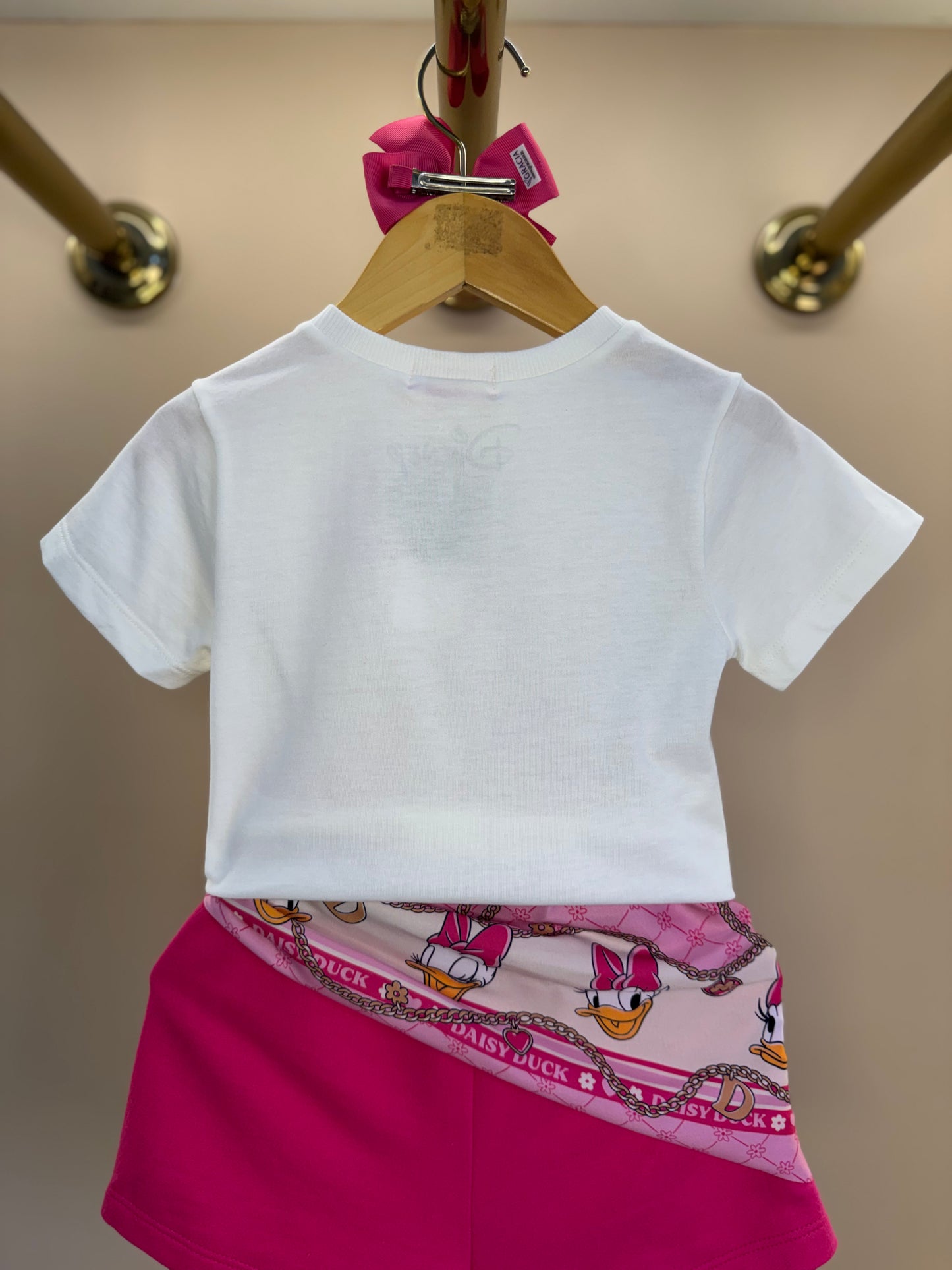 Conjunto Infantil Blusa Daisy & Donald com Shorts Lenço Rosa - Momi