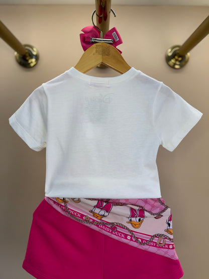Conjunto Infantil Blusa Daisy & Donald com Shorts Lenço Rosa - Momi