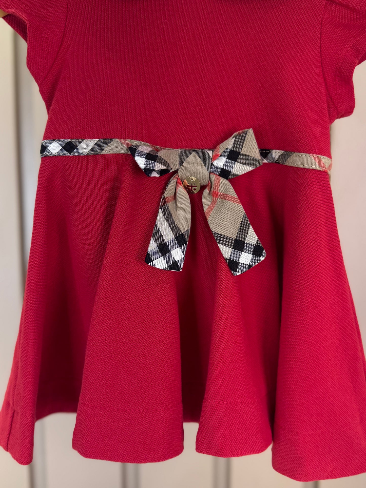 Vestido Bebê Piquet Gola Xadrez Vermelho - Um Mais Um