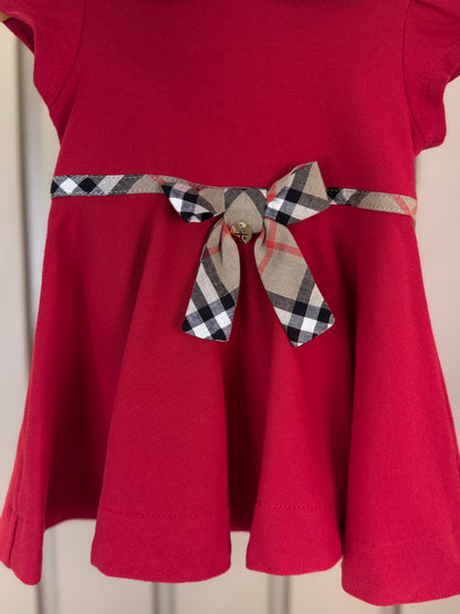 Vestido Bebê Piquet Gola Xadrez Vermelho - Um Mais Um