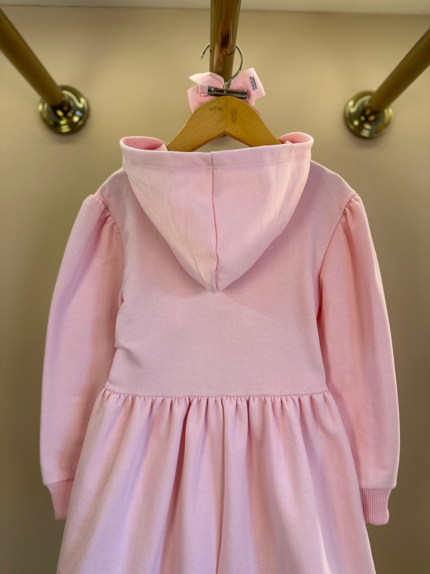 Vestido Infantil ML Moletom Rodado Capuz e Bordado Rosa - Luluzinha