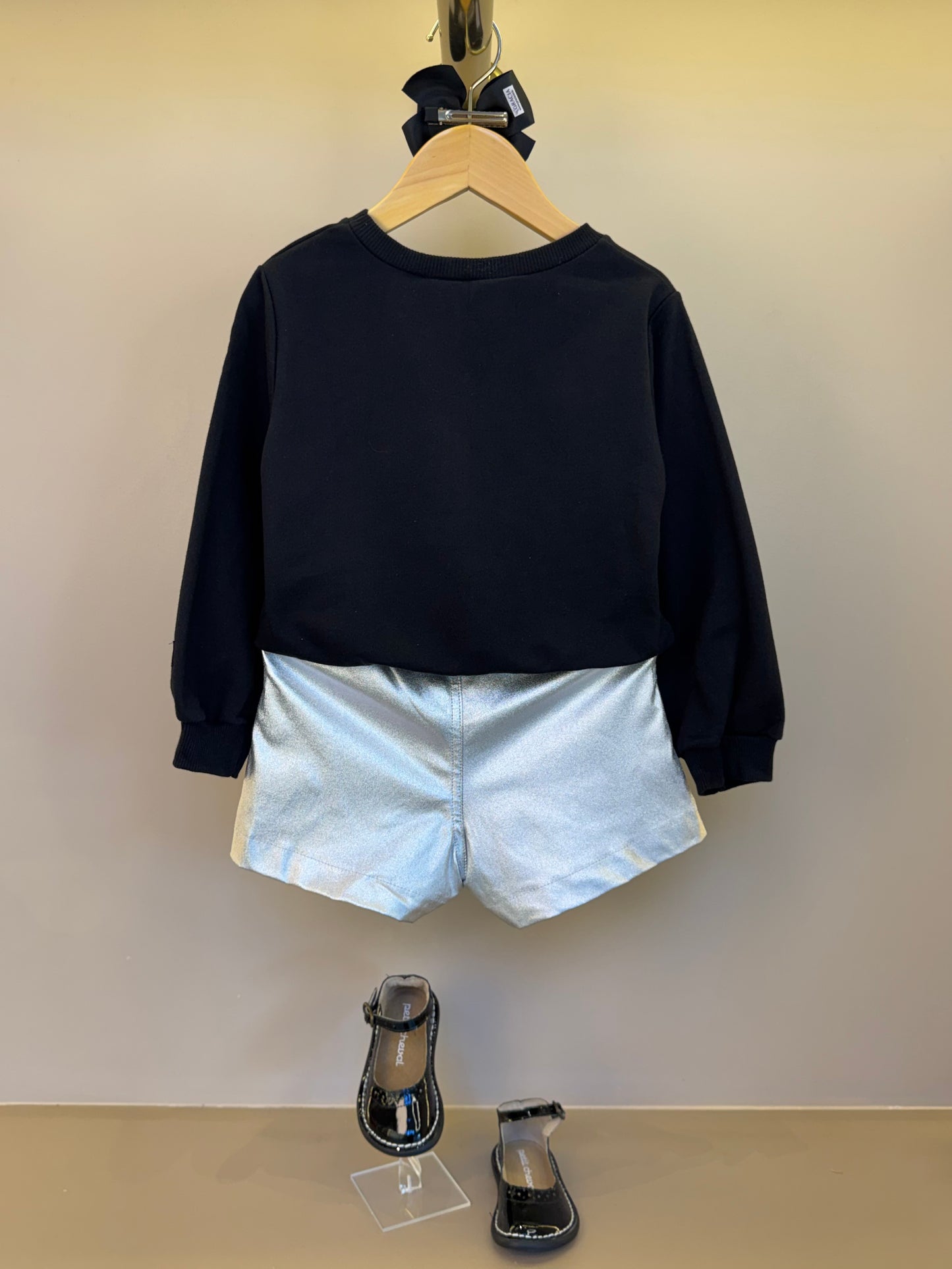 Conjunto Infantil Casaco Daisy Laços com Shorts Bengaline Metalizado - Momi