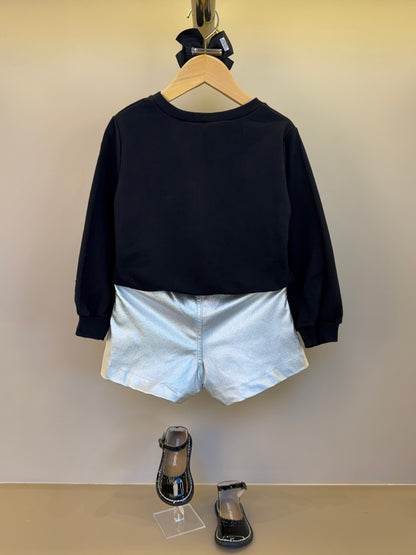 Conjunto Infantil Casaco Daisy Laços com Shorts Bengaline Metalizado - Momi