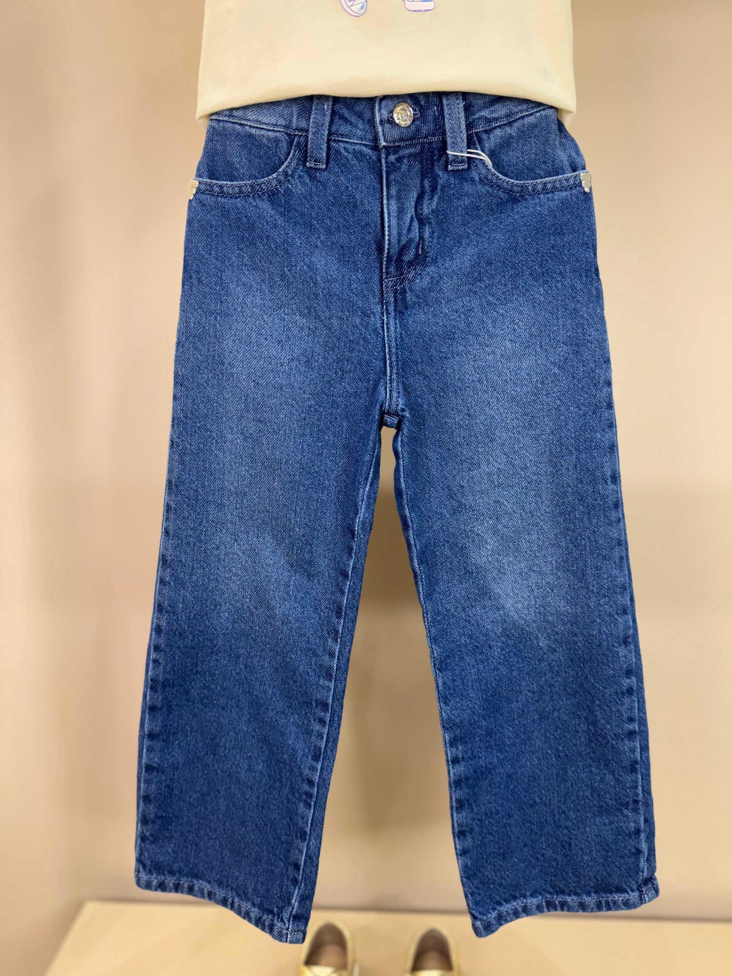 Conjunto Infantil Blusa Ursa de Lenço e Calça Jeans Wide Leg - Um Mais Um