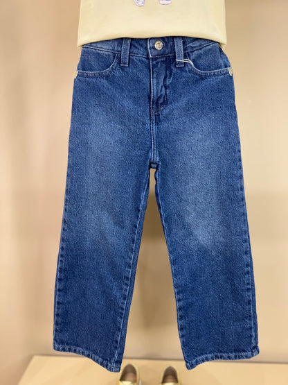 Conjunto Infantil Blusa Ursa de Lenço e Calça Jeans Wide Leg - Um Mais Um