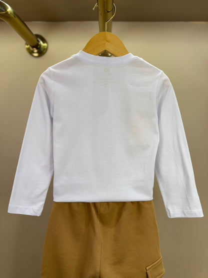 Conjunto Bebê Camiseta ML Ursinho Ski e Calça Moletom Cargo Bege - Um Mais Um
