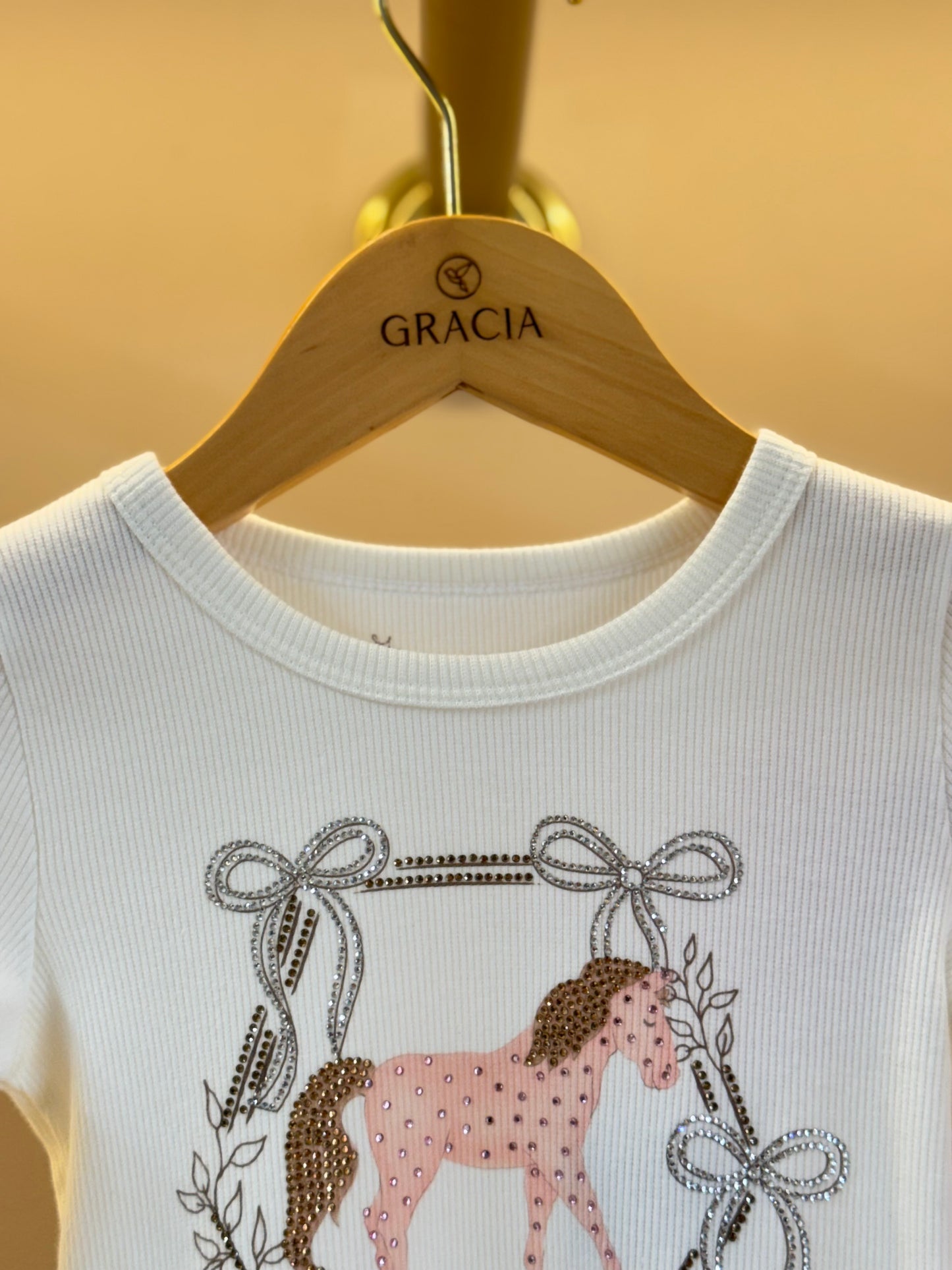 Blusa Infantil Rib Moldura Cavalinho Cristal Off White - Pituchinhus