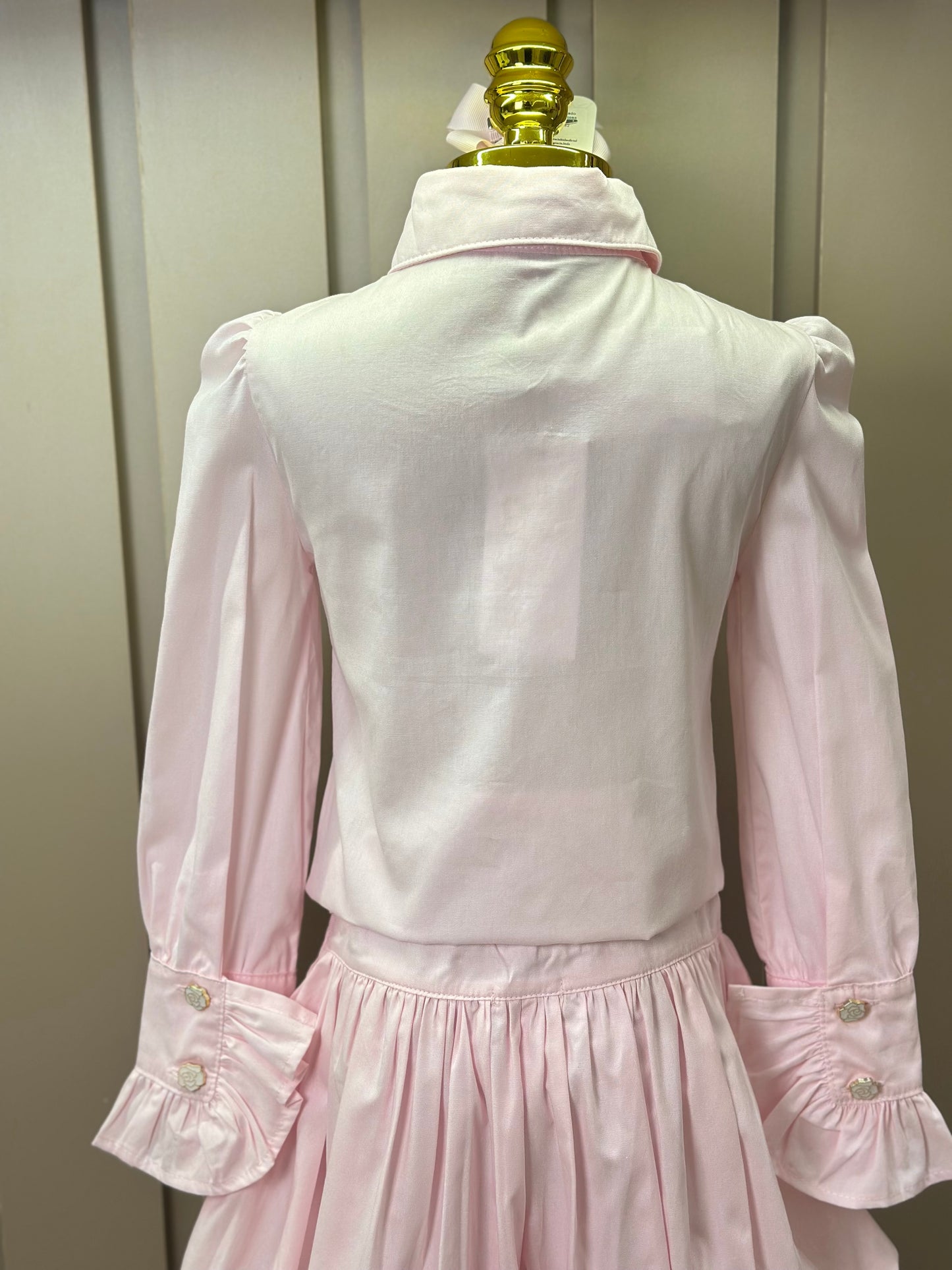 Conjunto Infantil Algodão  Camisa Babadinhos Punho Pregas e Saia Balonê Rosa Claro - Luluzinha