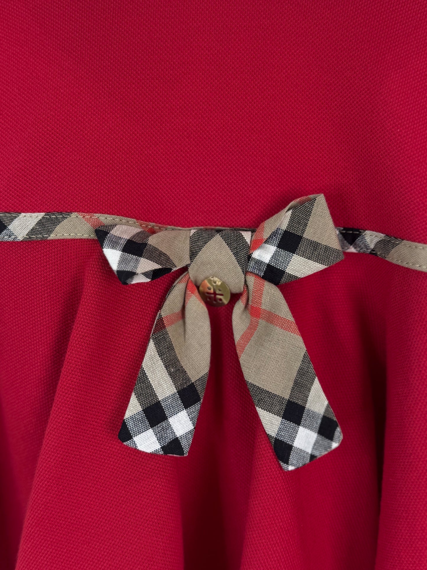 Vestido Bebê Piquet Gola Xadrez Vermelho - Um Mais Um