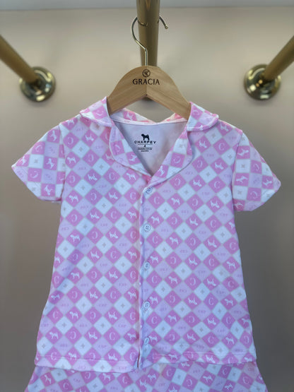 Pijama Infantil Camisa e Shorts Suede Rosa - Charpey