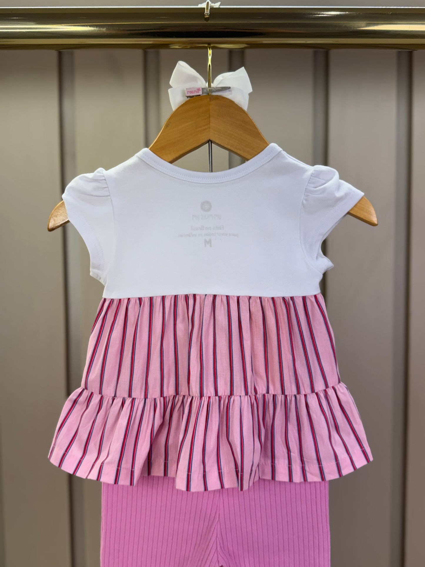 Conjunto Bebê Bata De Cotton Detalhe Tricoline E Calça Legging Rosa - Um Mais Um