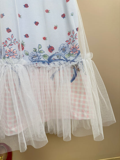 Vestido Infantil Malha Cotton Com Tule Strawberry - Petit Cherie