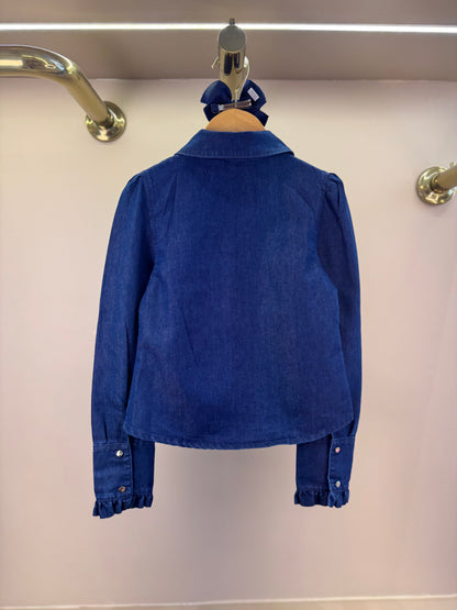 Camisa Infantil Jeans Leve ML Gola Bordada Flores - Luluzinha