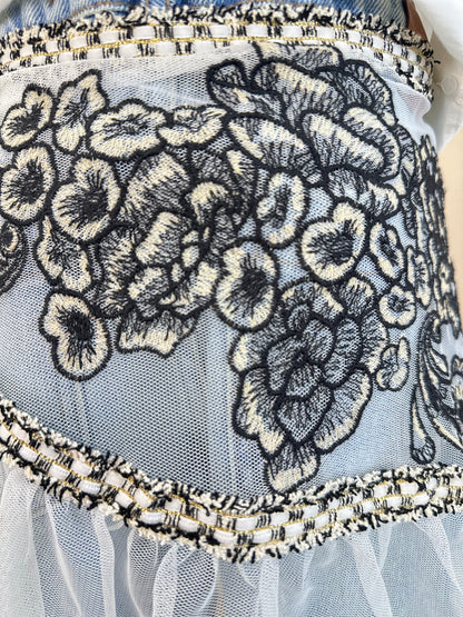 Conjunto Infantil Blusa Golinha Gravata Strass Pérola e Calça Jeans Lenço Bordado - Animê