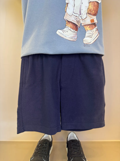 Conjunto Infantil Camiseta Teddy Sumer Delavê e Bermuda Moletom Elastano Elástico Listrado - Dame