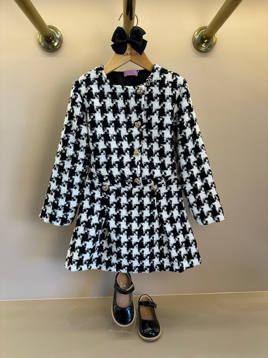 Conjunto Infantil Clássico Tweed Casaco e Saia P&B - Luluzinha