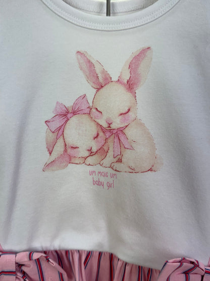 Conjunto Bebê Bata De Cotton Detalhe Tricoline E Calça Legging Rosa - Um Mais Um