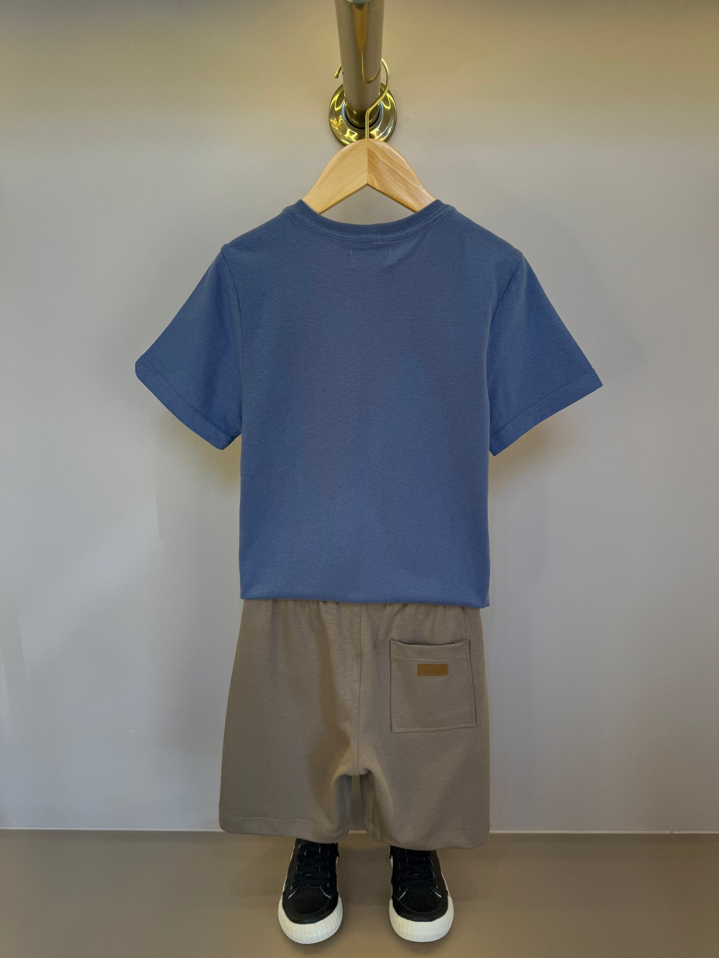 Conjunto Infantil Camiseta Algodão Teddy Fone Denim e Bermuda Suedine Elastano Bolsos - Dame