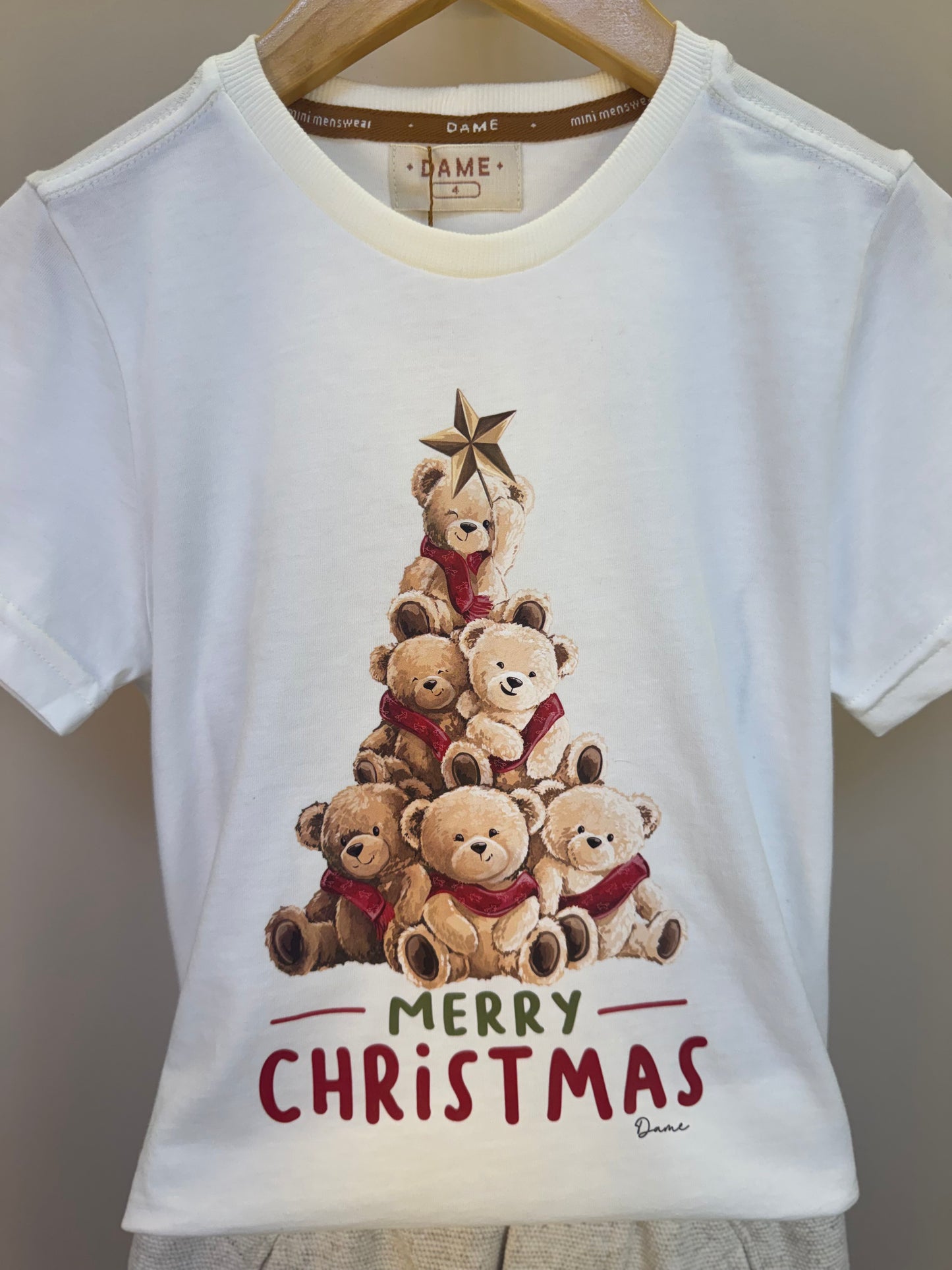 Conjunto Infantil Camiseta Algodão Teddy Natal MC e Bermuda Moletom Algodão Linho - Dame