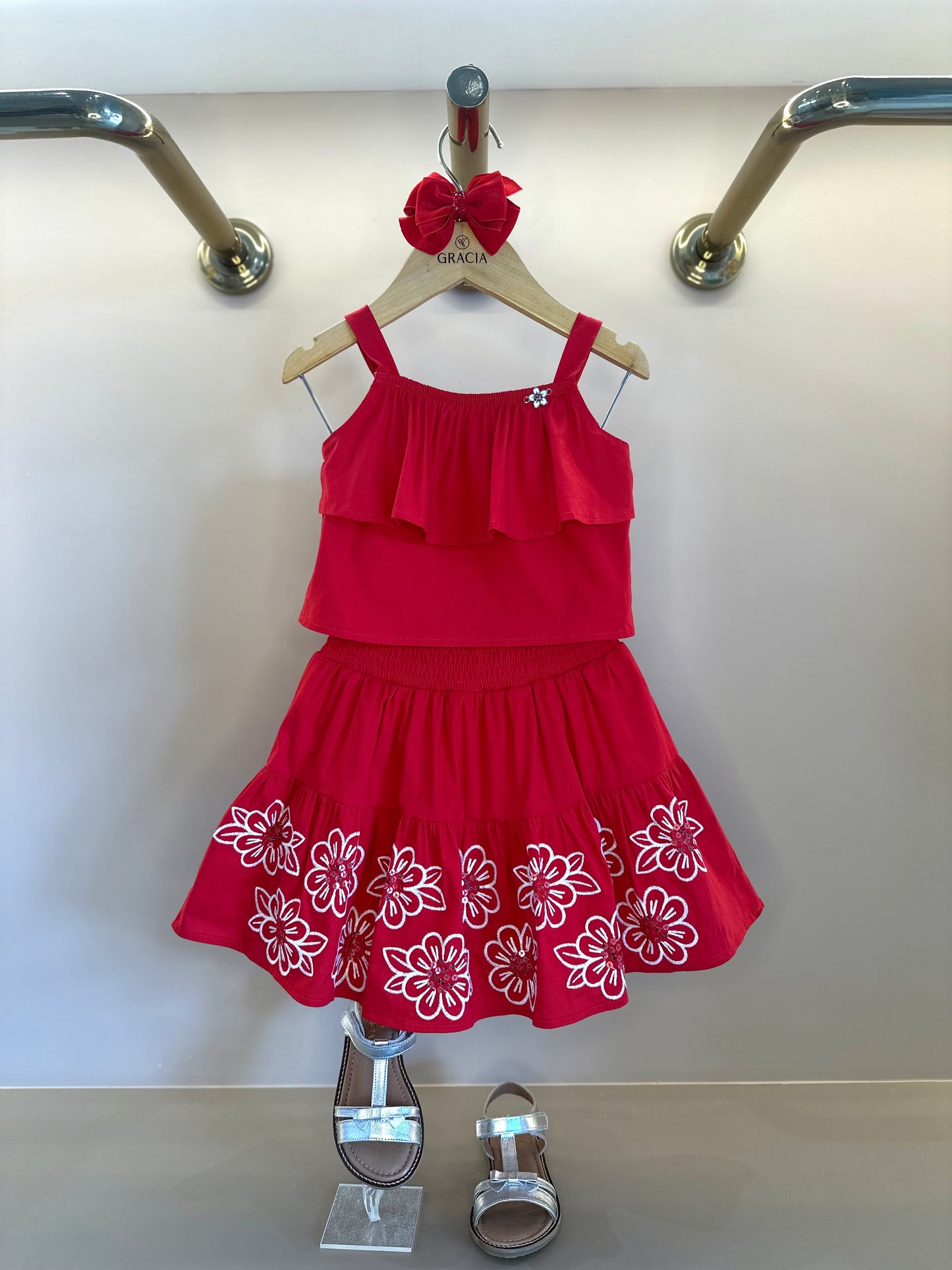 Conjunto Infantil Blusa Babados Mini Joia e Saia Flores - Momi