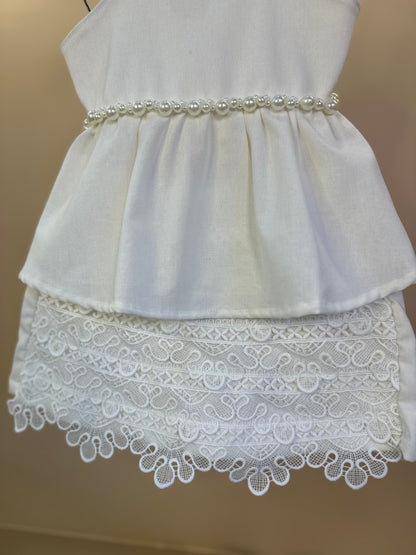 Conjunto Infantil Bata e Shorts-Saia Renda Bordados - Luluzinha