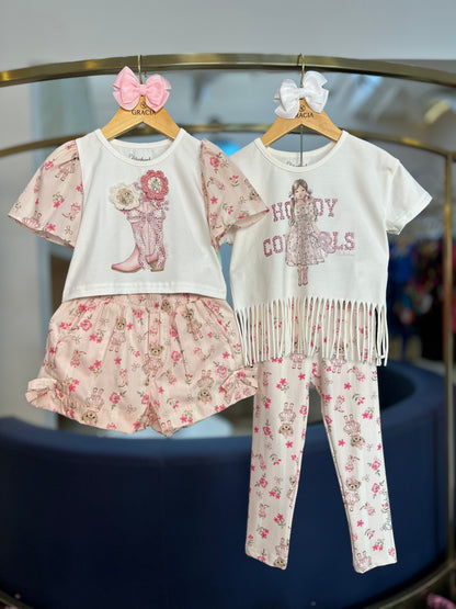 Conjunto Infantil Blusa Flores Crochê e Shorts Flores & Ursinhas - Pituchinhus