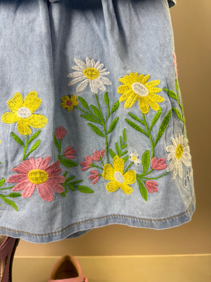 Conjunto Infantil Jeans Blusa Bordado Floral e Shorts Saia - Animê
