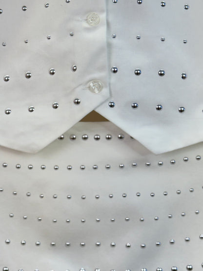 Conjunto Teen Colete de Sarja Strass e Saia-Shorts Teen Sarja Strass Off White - Two In