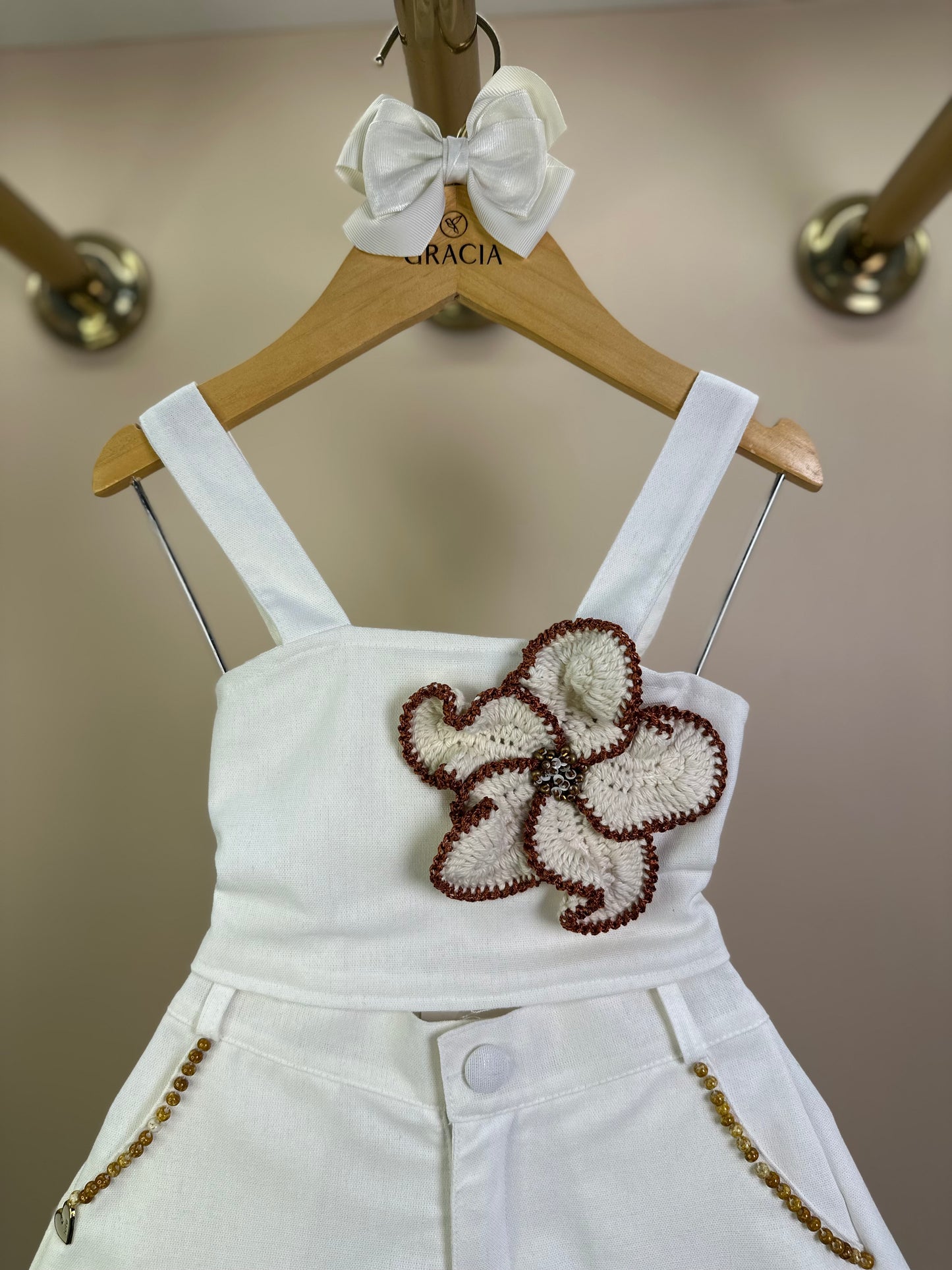 Conjunto Infantil Blusa Flor Crochê Bordada e Shorts - Luluzinha