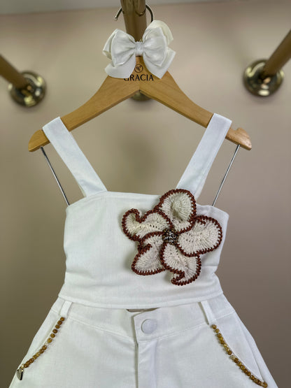 Conjunto Infantil Blusa Flor Crochê Bordada e Shorts - Luluzinha