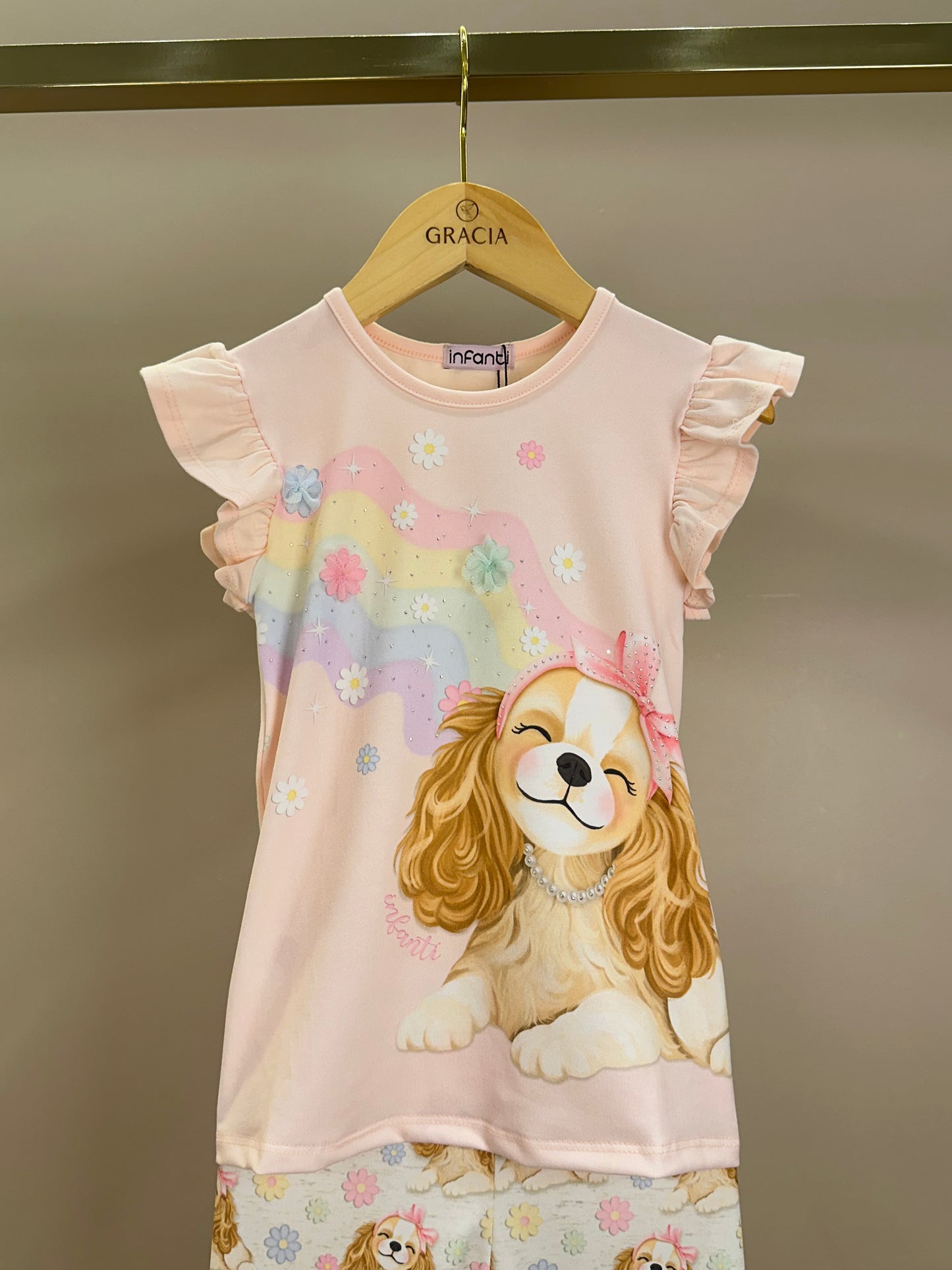 Conjunto Infantil Blusa Cachorrinha Flores e Legging Estampada Cachorrinhas - Infanti