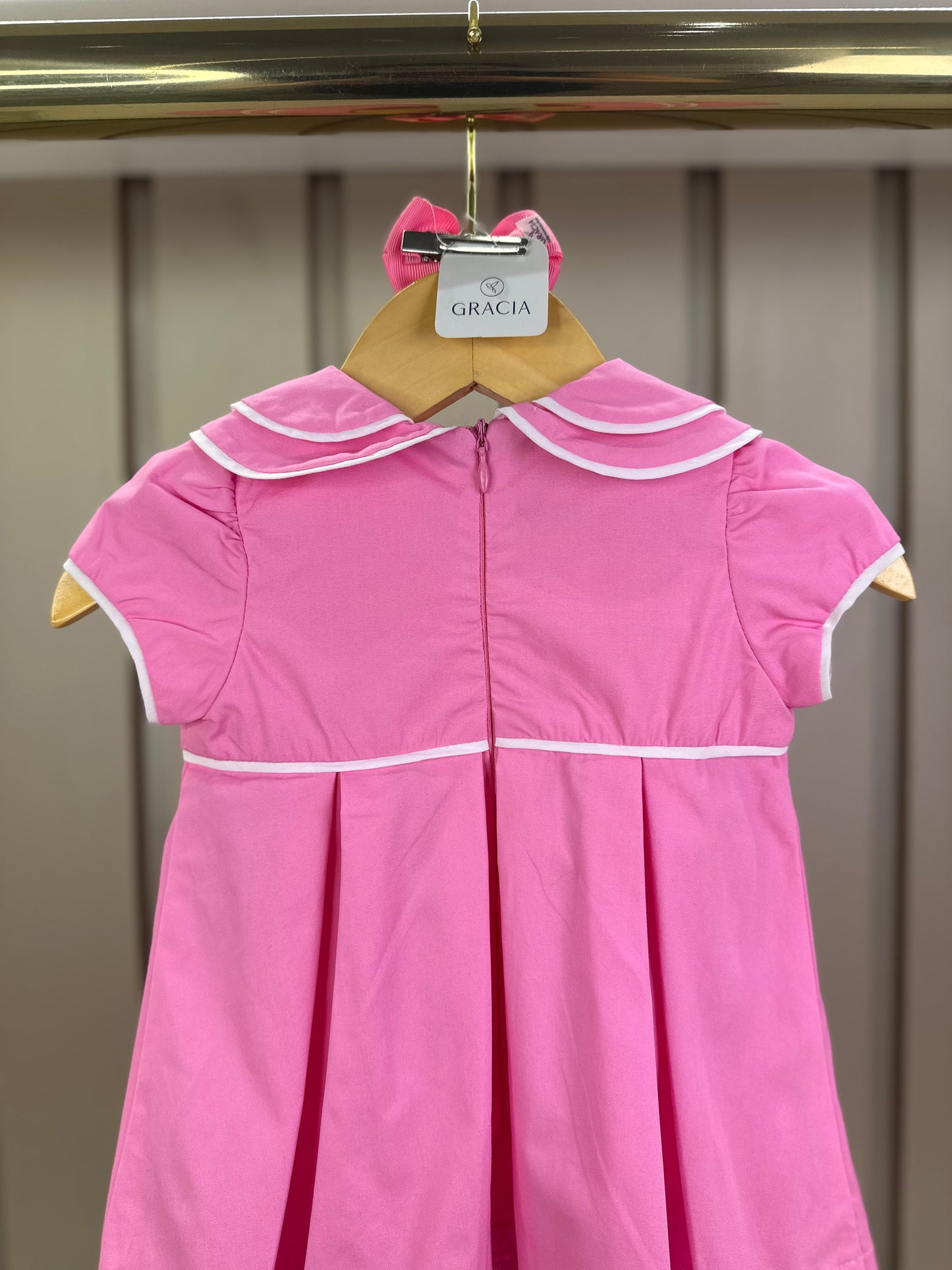 Vestido Bebê Algodão Com Calcinha E Gola Pregas Tricoline Pink - Um Mais Um