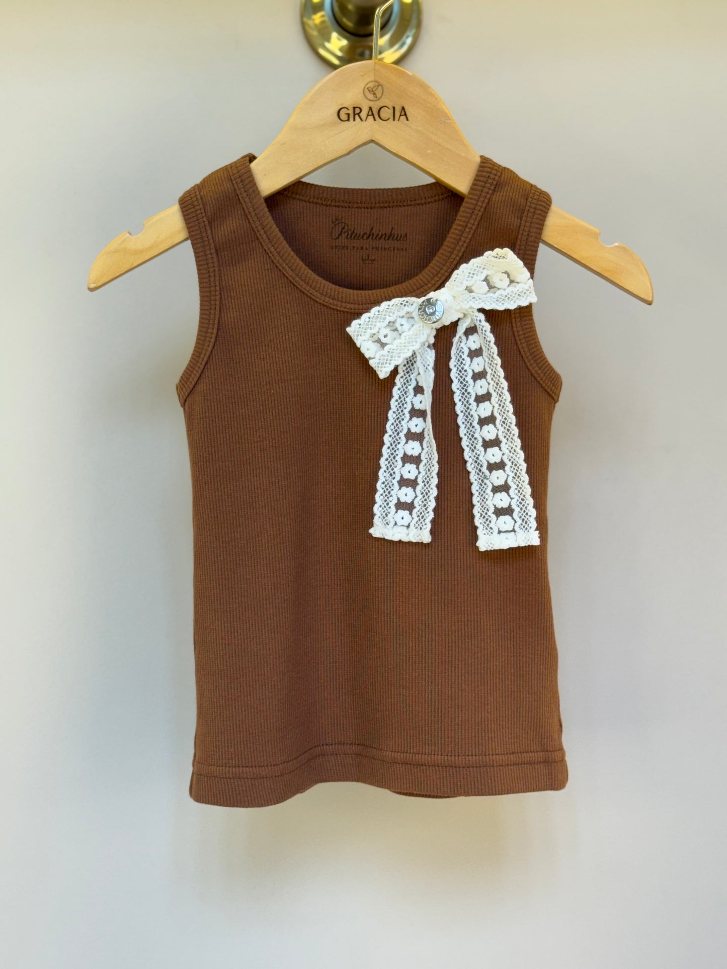 Regata Infantil Laço de Renda Marrom - Pituchinhus