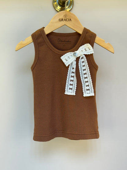 Regata Infantil Laço de Renda Marrom - Pituchinhus