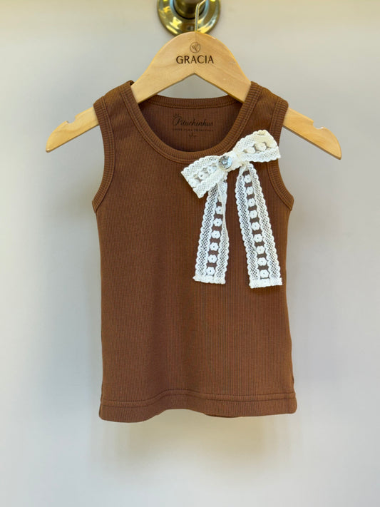 Regata Infantil Laço de Renda Marrom - Pituchinhus