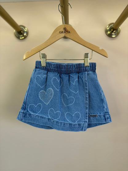 Conjunto Infantil Colete e Shorts Jeans Corações Strass - Momi