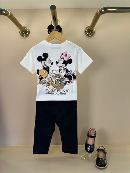 Conjunto Infantil T-Shirt Mickey e Minnie Lovely e Calça Legging Capri - Animê